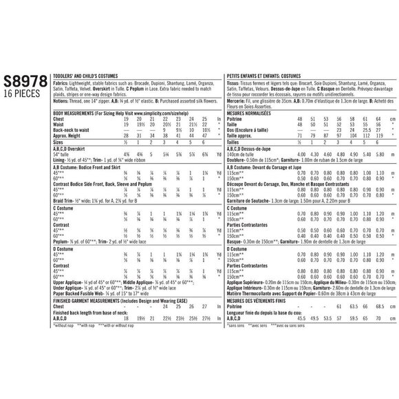 Simplicity S8978 Toddler Child Princess Fairy Costume Sewing Pattern Sizes 1/2-2 - Picture 2 of 3